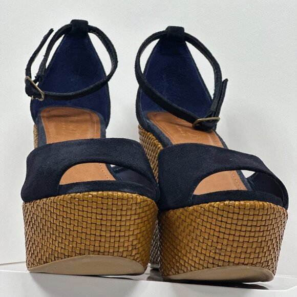 Mr. Cat Peep Toe Suede Sandals Wedge High Heels Woven Platform Shoes Size 6 - Picture 4 of 16